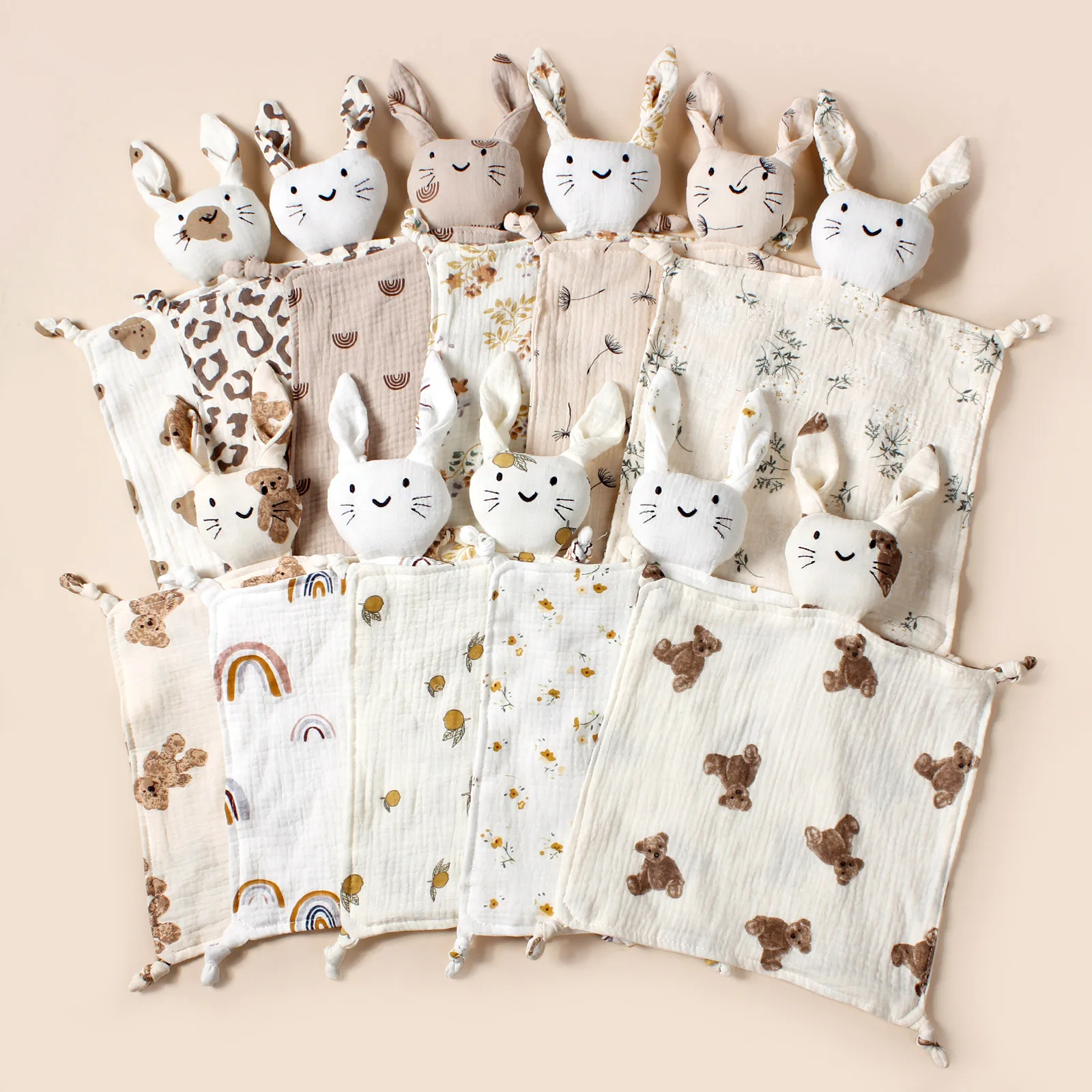 2023 New Cotton Gauze Bunny Lovey For Newborn Baby 30x30cm Rabbit Comforter Toy Infant Security blanket