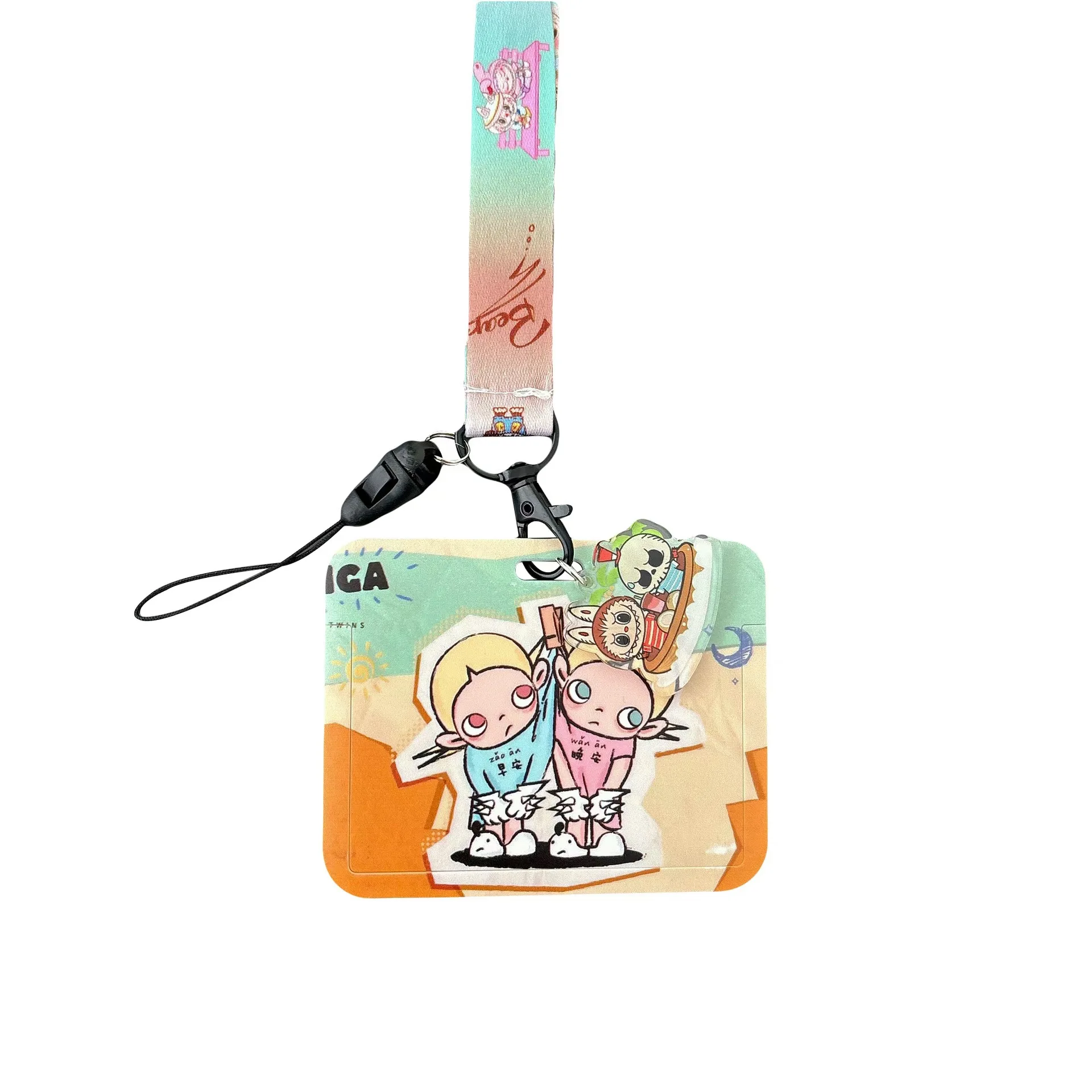 6 designs crosswise Anime labubu Campus Card Holder set Protective Sleeve Hanging Neck Rope Card Cute Campus Meal Card Lanyard