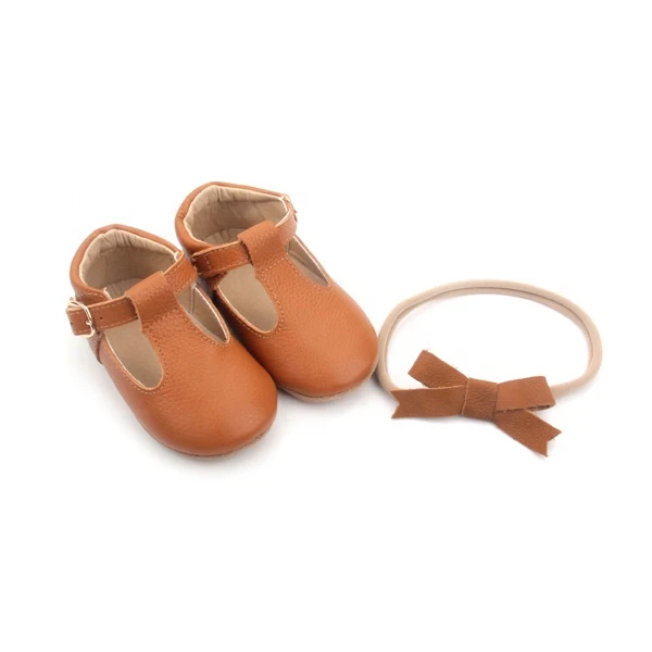 Genuine Leather Hot Selling Baby Newborn T Bar Baby Shoes Brown Baby Shoes Girls