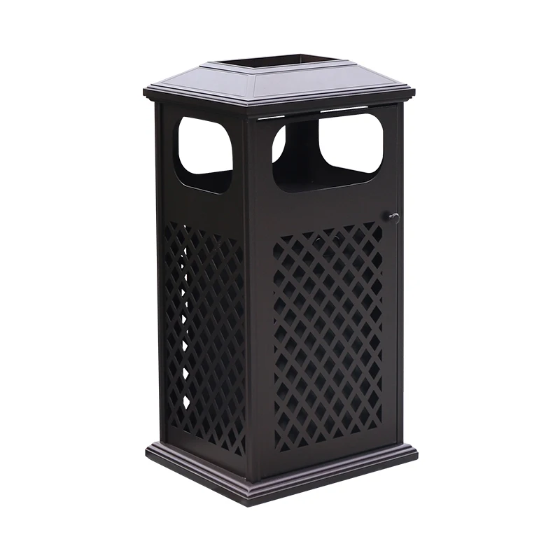 Cast Aluminum litter bin for garden outdoor trash can with ashtray single metal bin for street garbage bin