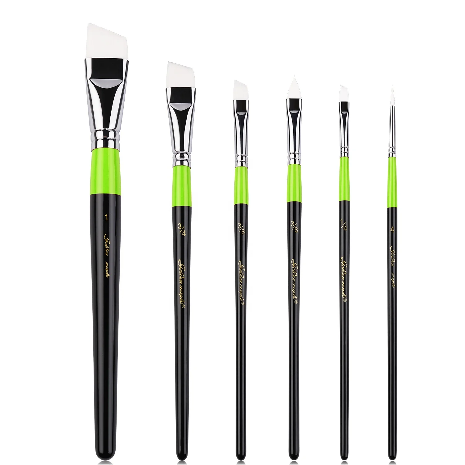 Professional 6pcs Green Handle Face Paint Brush Wood Handle White Nylon Face Painting Artist Paint Brush Set for Face Art