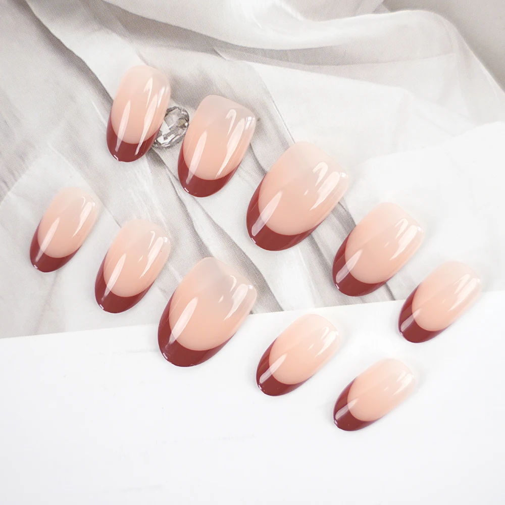 High Quality Faux Ongles Round  French Nails Press On Wholesale Women Nails Art DIY Artificial Finger False Nails
