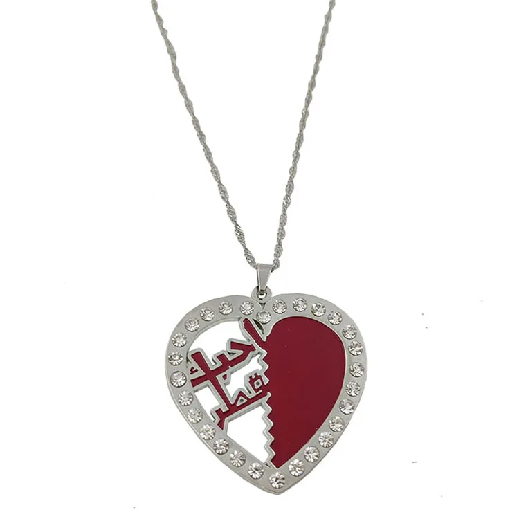 Custom Made Sliver Plating Qatar Arabic Diamond Heart Shape Love Necklace