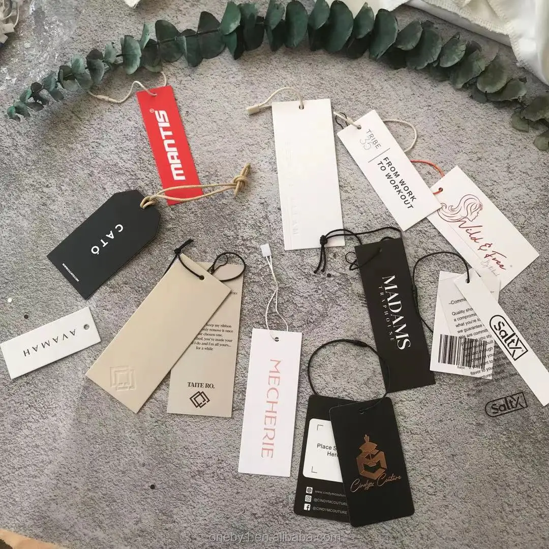 Custom own brand logo paper  jeans paper hangtags customised clothing custom paper hang tag