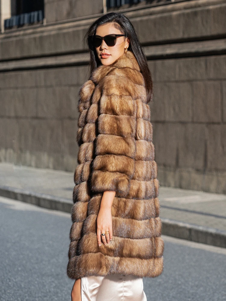 Factory Hot Sale Genuine Mink Fur Coat Warm Long Fur Coat Oversize Trench Thick Warmer Winter Real Sable Fur Coat For Women