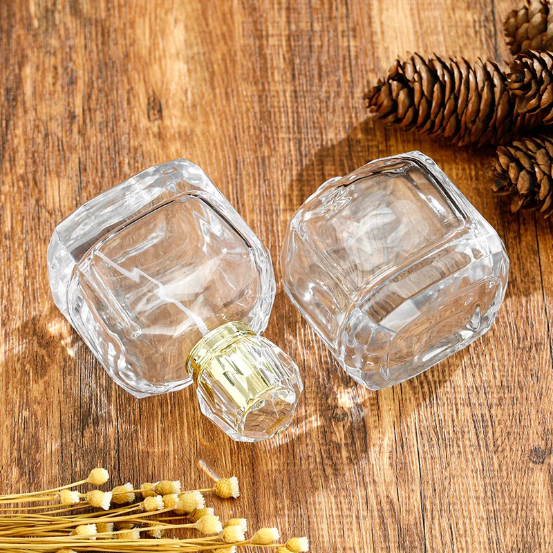 100ml Modern Luxury Square Round Shape Transparent Smooth Perfume Bottle Thick Bottom Mist Spray Top Glass Bottle