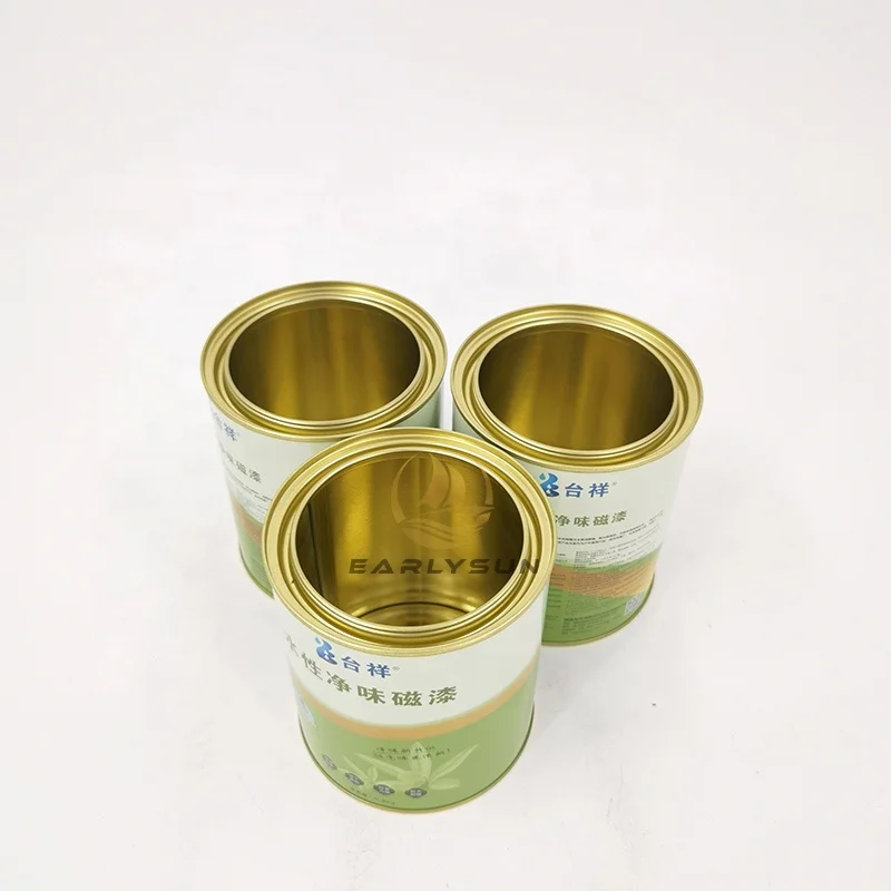 Custom 1 Liter Metal Round Tin Can For Water Based Paint With Lids Empty Paint Buckets