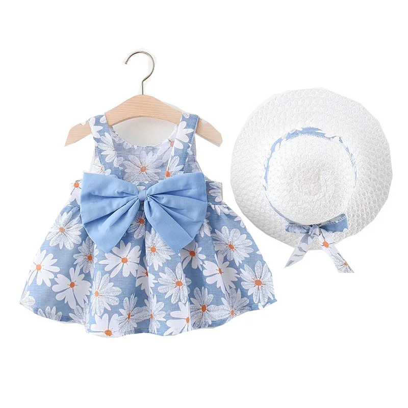 Summer new style small chrysanthemum big bow straw hat skirt