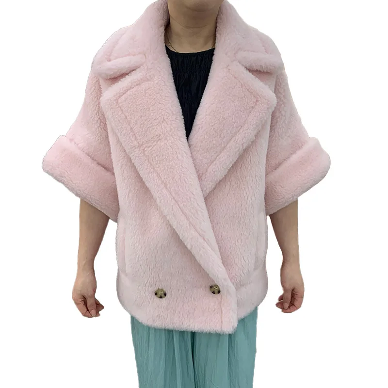 New Arrival Autumn Winter Alpaca Wool Fur Coat Women Cropped Genuine Teddy Coat