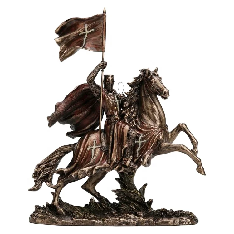 VERONESE DESIGN - CRUSADER RIDING ON HORSE HOLDING BANNER  -COLD CAST BRONZE  -OEM AVAILABLE