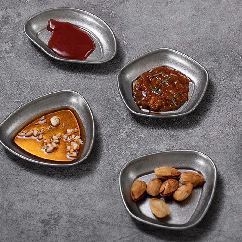 Retro 304 Stainless Steel Thickened Dish Barbecue Hotpot Seasoning Korean Sauce Household Commercial Dishes & Plates