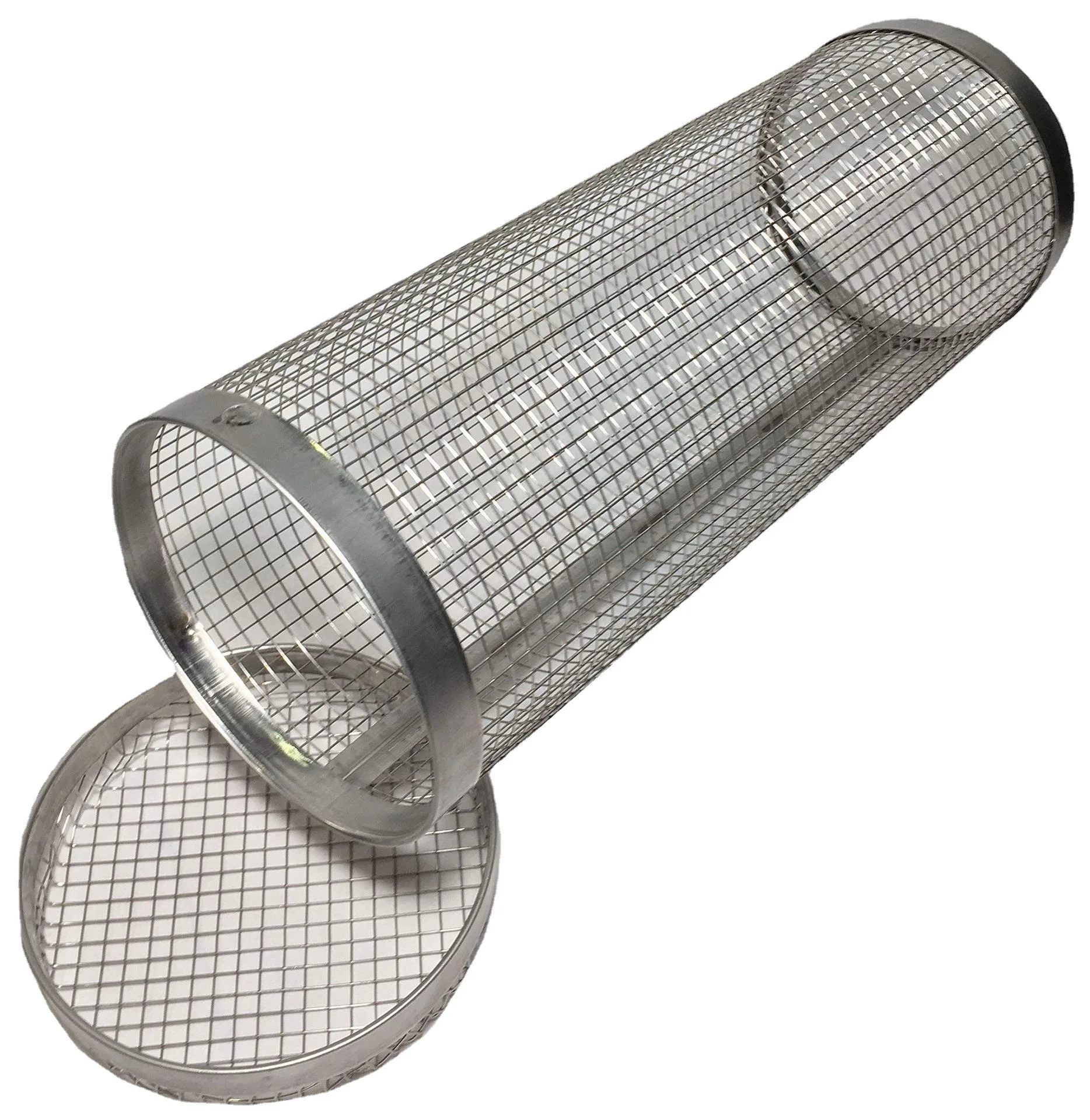 BBQ Accessories Durable Stainless Steel Round Rolling Grill Basket With Removable Handle For Picnic