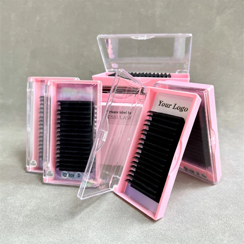 wholesale 0.05 CC 8mm-25mm Russian Volume Eyelash Extension pesta as Matter Black Mink Lashes 0.03 Cashmere lash trays