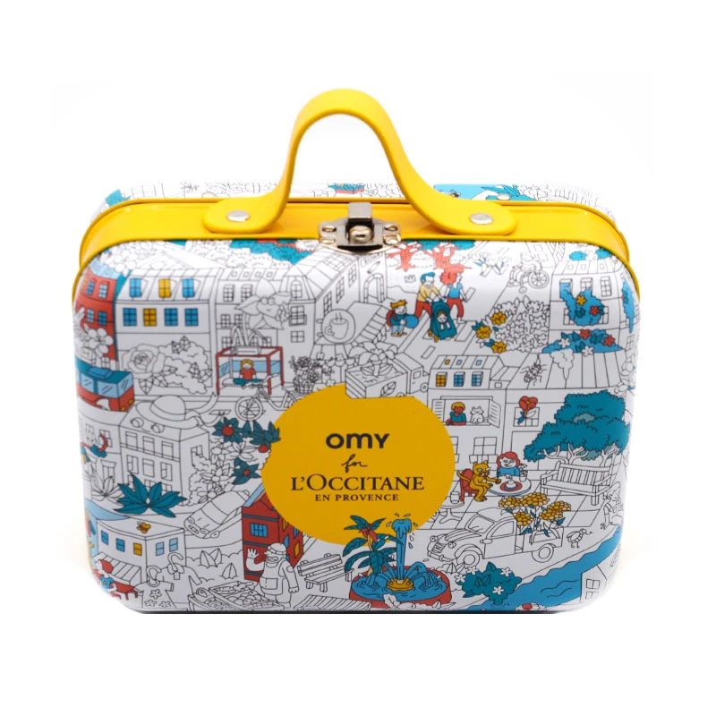 In-stock Customization  Printed Rectangle Cookie Chocolate Lunch Tin Box Package Can Cosmetics Storage Gift Handle with Buckle