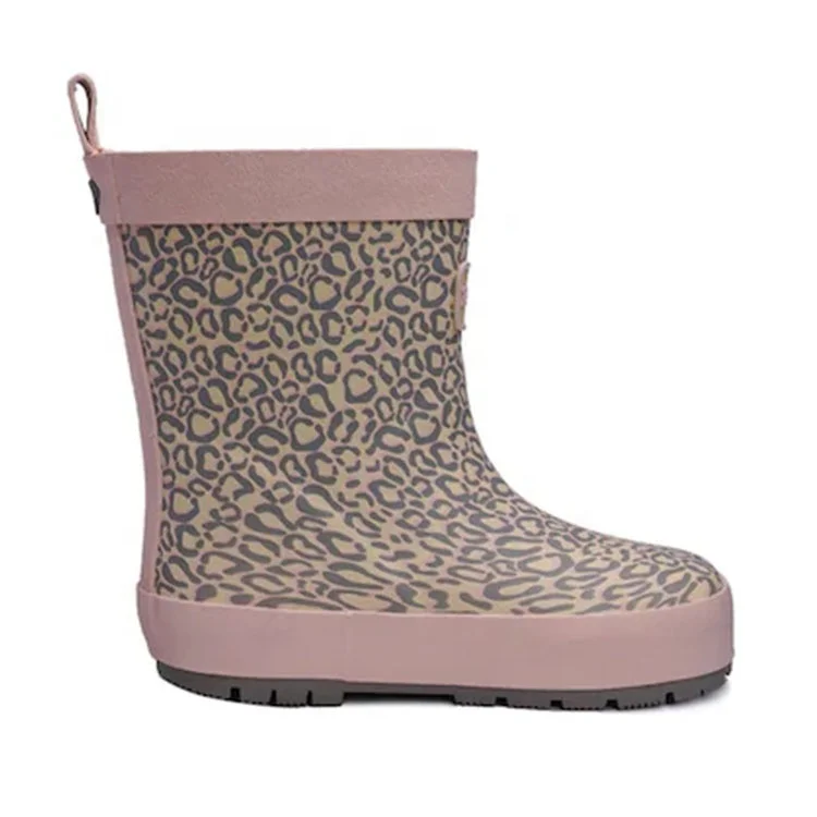OEM Low moq leopard custom printed short matte kiddies rain boots