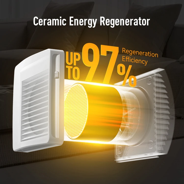 Eco-pair single room erv hrv 97% regeneration efficiency for bathroom F7 MERV11 filter with CO2 sensors