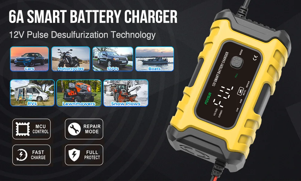 NEW Car Battery Charger Automatic 12V 6A Smart Fast Charging for Car Motorcycle Battery Charger LCD Display