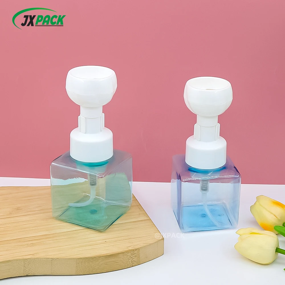 Foam pump dispenser bottle 200ml flower foam pump bottle pink square foaming soap bottles