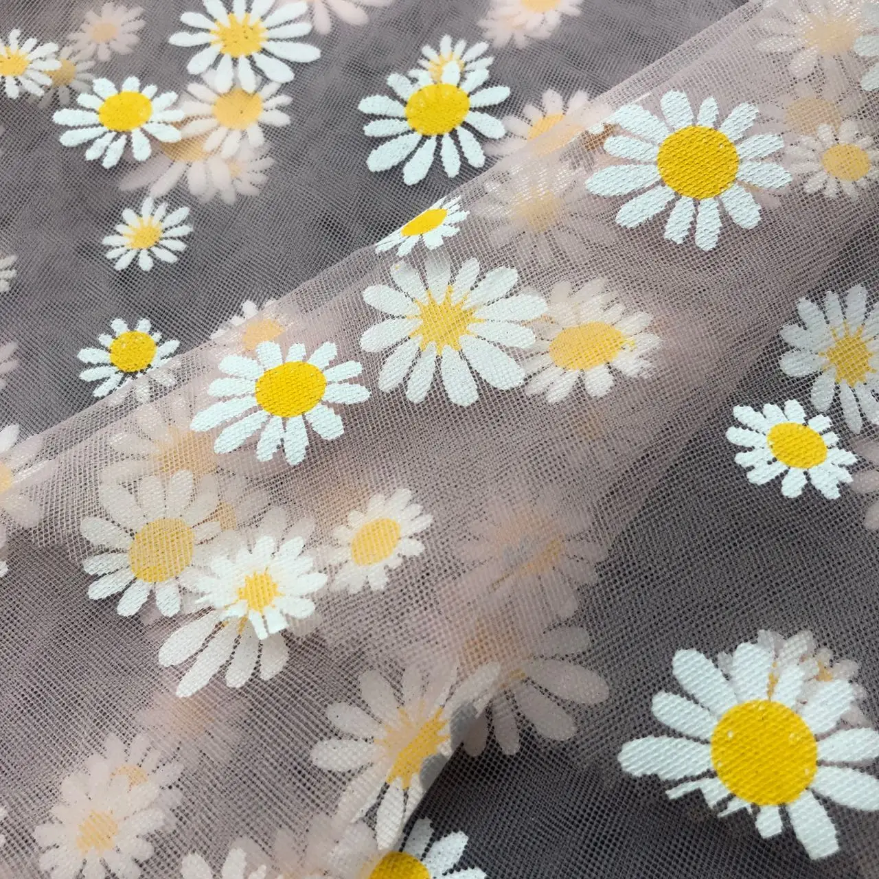 Factory Direct High Quality 100 nylon soft flower tulle mesh DTY puff print Little Daisy wedding lace fabric FOR KIDS GIRL dress