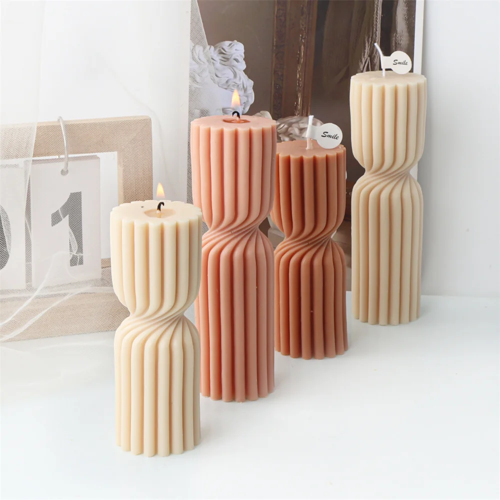 Geometric Striped Shape Scented Candles Mold Spiral Cylinder Silicone Mould Handmade Gypsum Ornaments Making Tools Home Decor