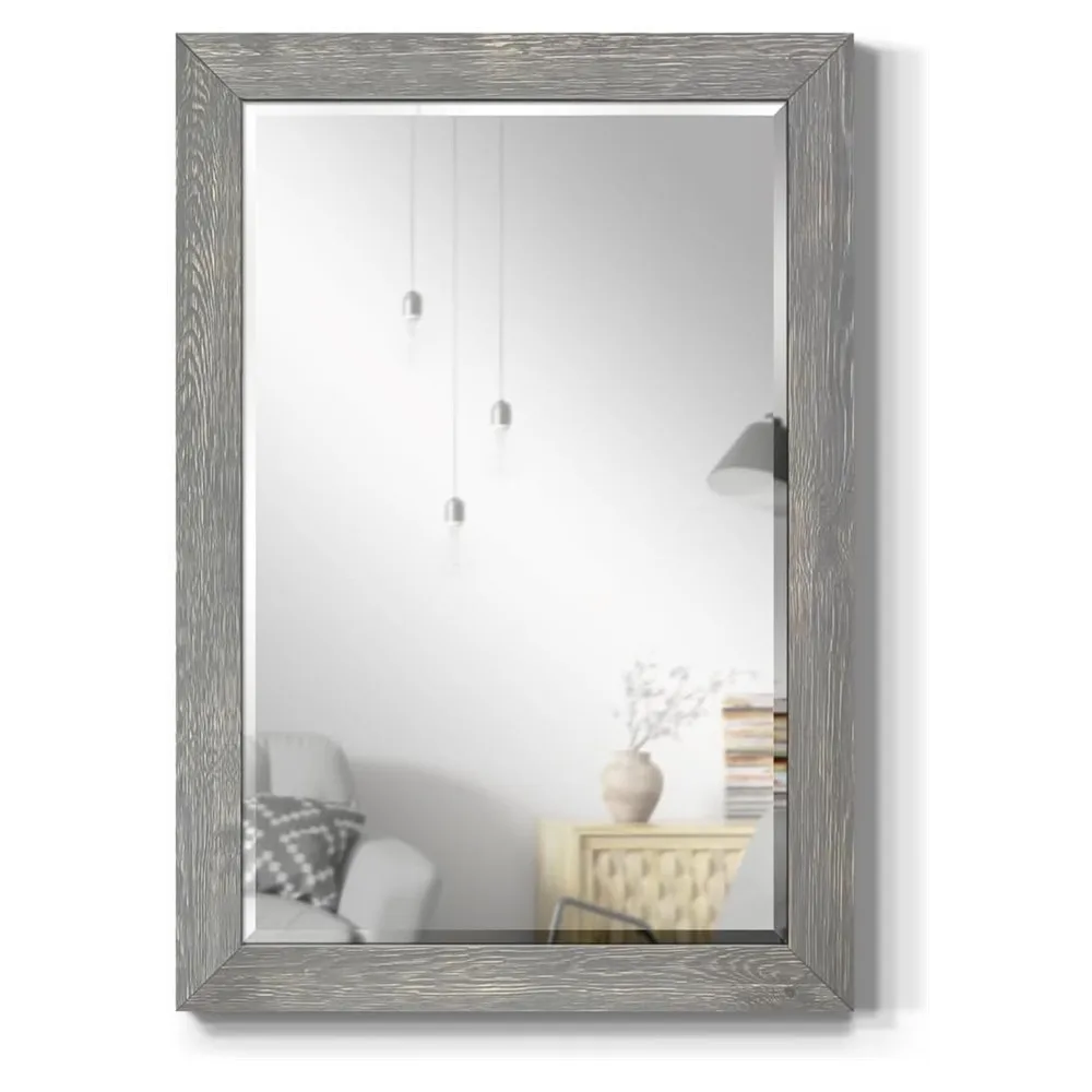 Зеркало в деревенском стиле CaoXian HiHome серое прямоугольное настенное зеркало в рамке из спального дерева для домашнего декора, вертикальное или горизонтальное подвесное, 41x29