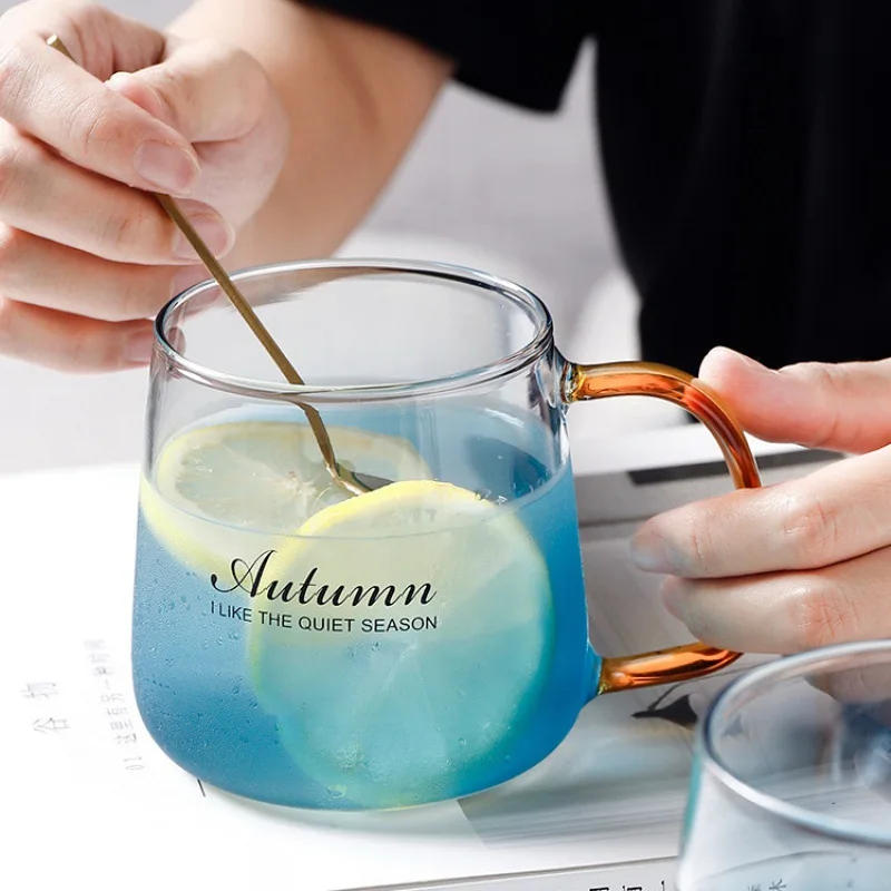 Creative Lemon Cups Bottomed Glass Nordic Style Household Large Blue Cups & Saucers High Borosilicate Glass