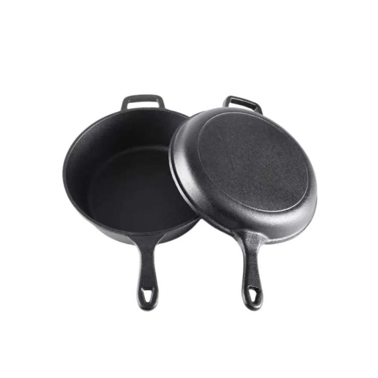 Pre seasoned Cast Iron 2in1 Dutch Oven Combo Cooker Frying Pan With Skillet Lid Cookware Nonstick
