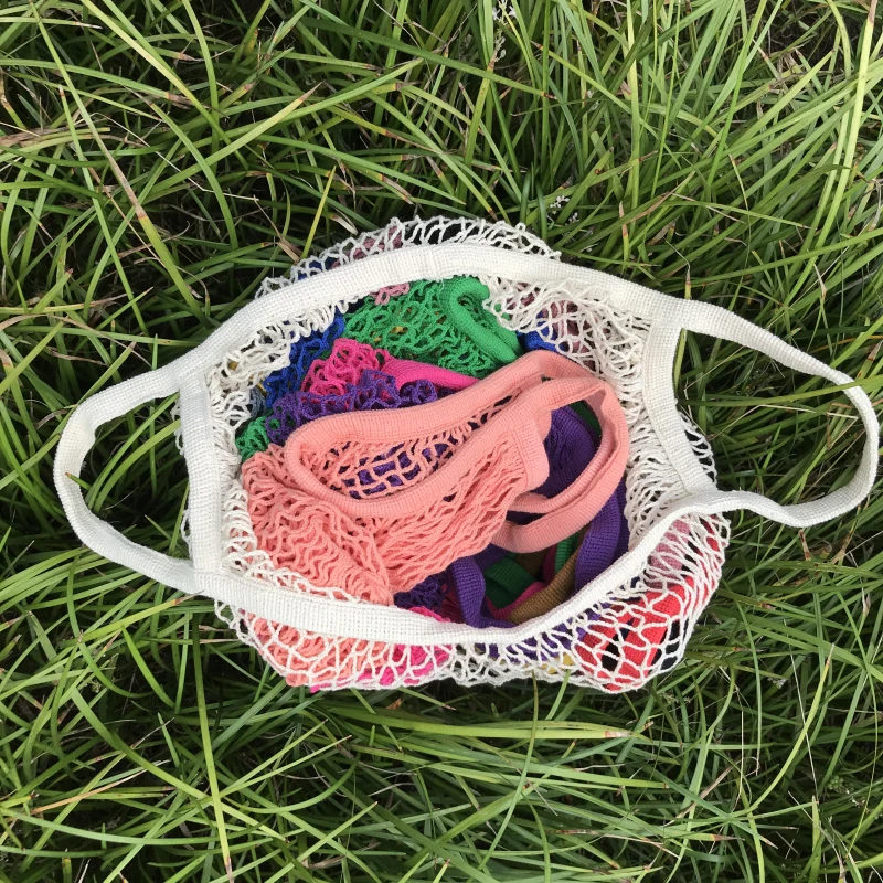 Premium Cotton String Bags for Farmers Market, Produce, Grocery or Beach Trip Handbag Long Handle Net Tote Fruit Mesh Bag