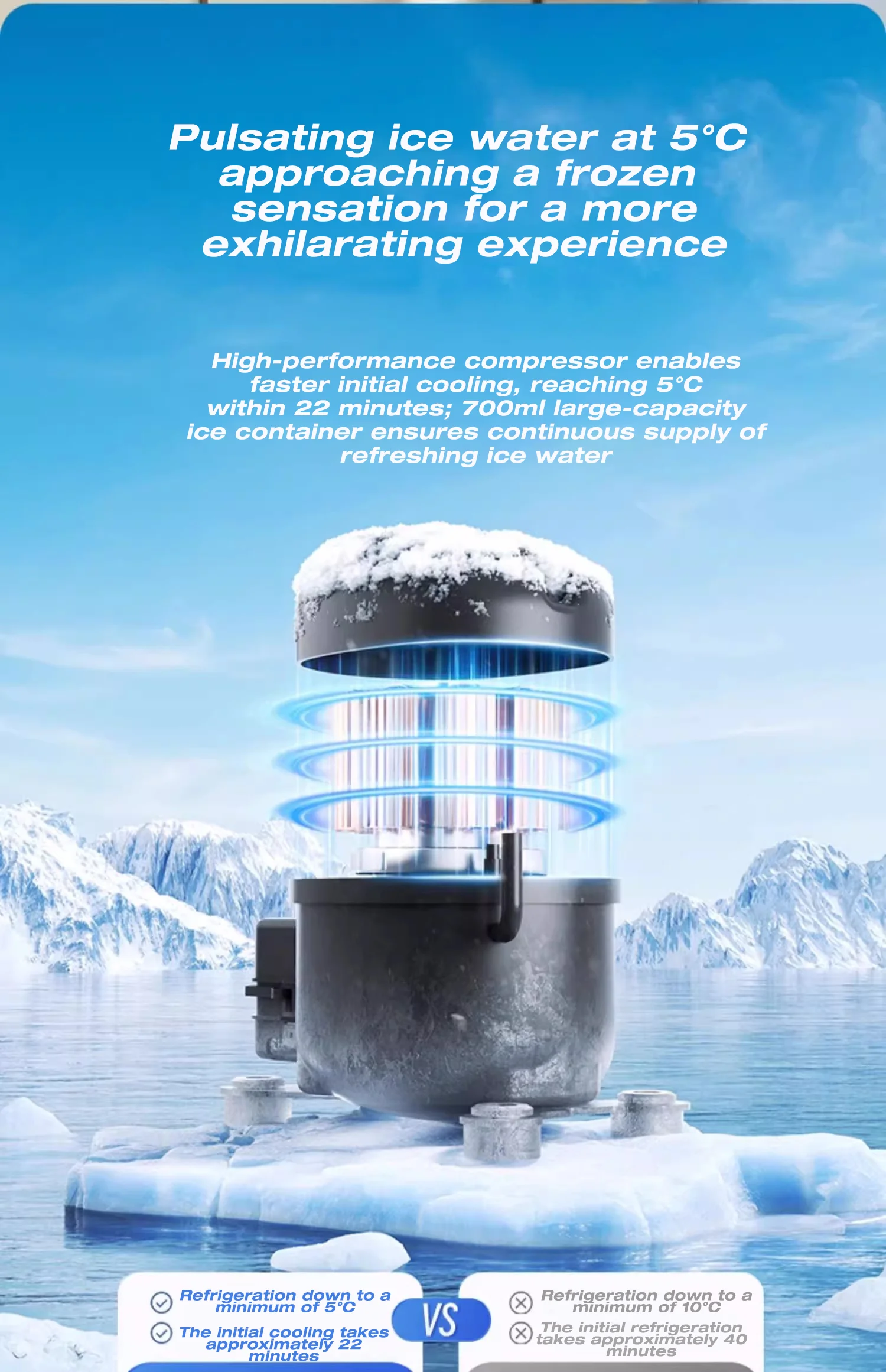 PURETAL Desktop 3 second instant hot and cold water dispenser ice machine with 3L water tank