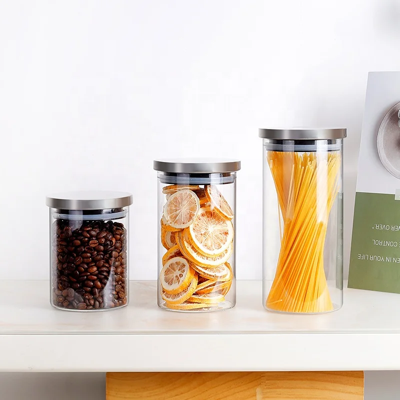 Hot sales!heat resistant transparent Spice Sugar Condiment Tea Glass storage jar Canister with stainless steel lid & Bamboo Lid