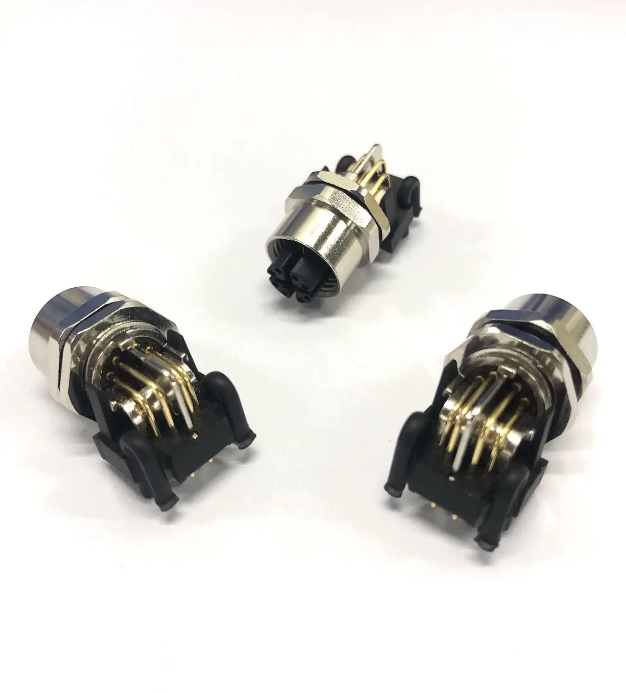 New M12 bent pin PCB buckle 8pin female plug plus M12 assembled crimp 3 / 4 / 5 / 6 / 8 / 12 pin female / female plug connector