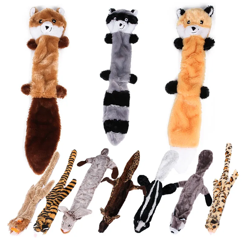 Pet dog cat skinny no stuffing squeaky plush dog sound toy puppy squeak toys raccoon squirrel tiger fox lion