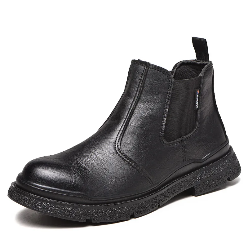 Smooth Leather Slip on Waterproof Oil Resistant Safety Boots for Men Outdoor No Lace Safety Shoes With Steel Toe