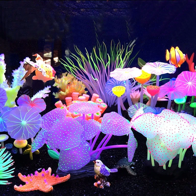 Silicone Luminous Glowing Anemone Fish Tank Decoration Landscape Aquarium Accessories Ornaments for Fish Tank
