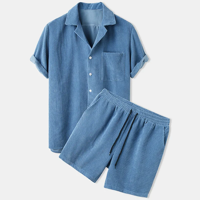 Style Men S Corduroy Casual Suit With Shirt And Shorts Summer 2024
