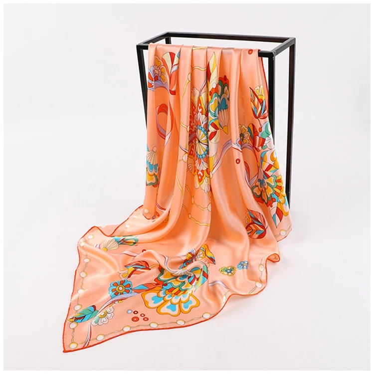 Widely Used Screen Printing 100%silk Satin 14mm Luxury Scarf Women Square Silk Scarf Designer