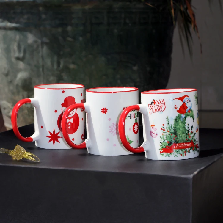 Nanyi High Quality Hand Made Reusable Christmas Red Handle Coffee Mug Ceramic For Gift