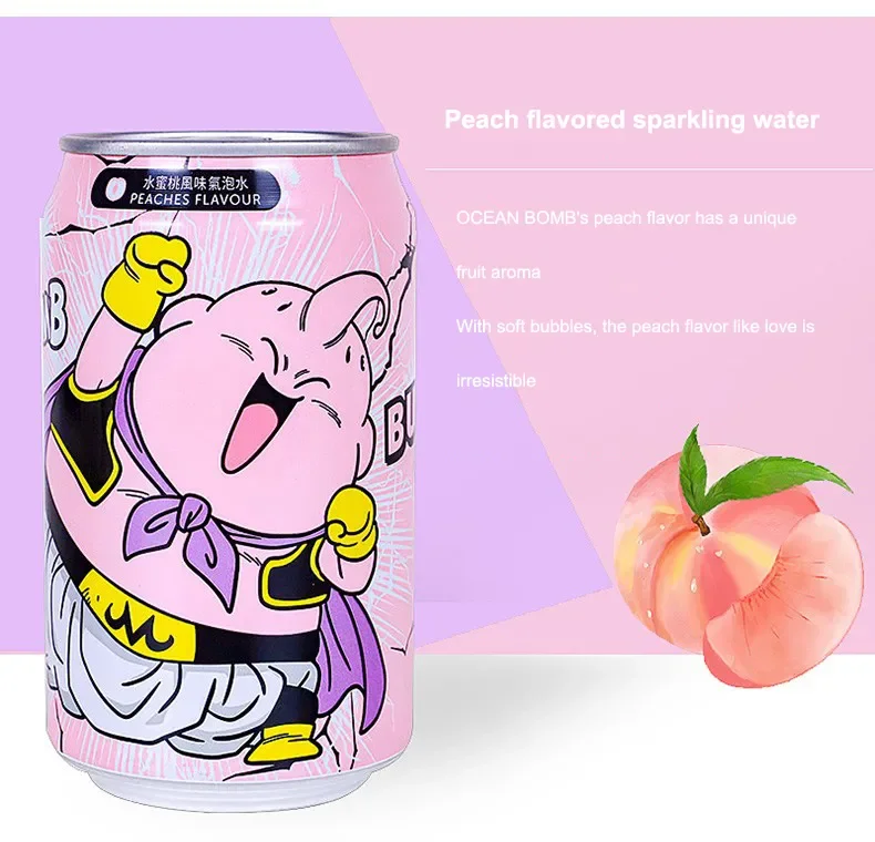 330ml Dragon ball ocean bomb soft Exotic drink Soda Sparkling Water peach Flavor Drinks asian drink