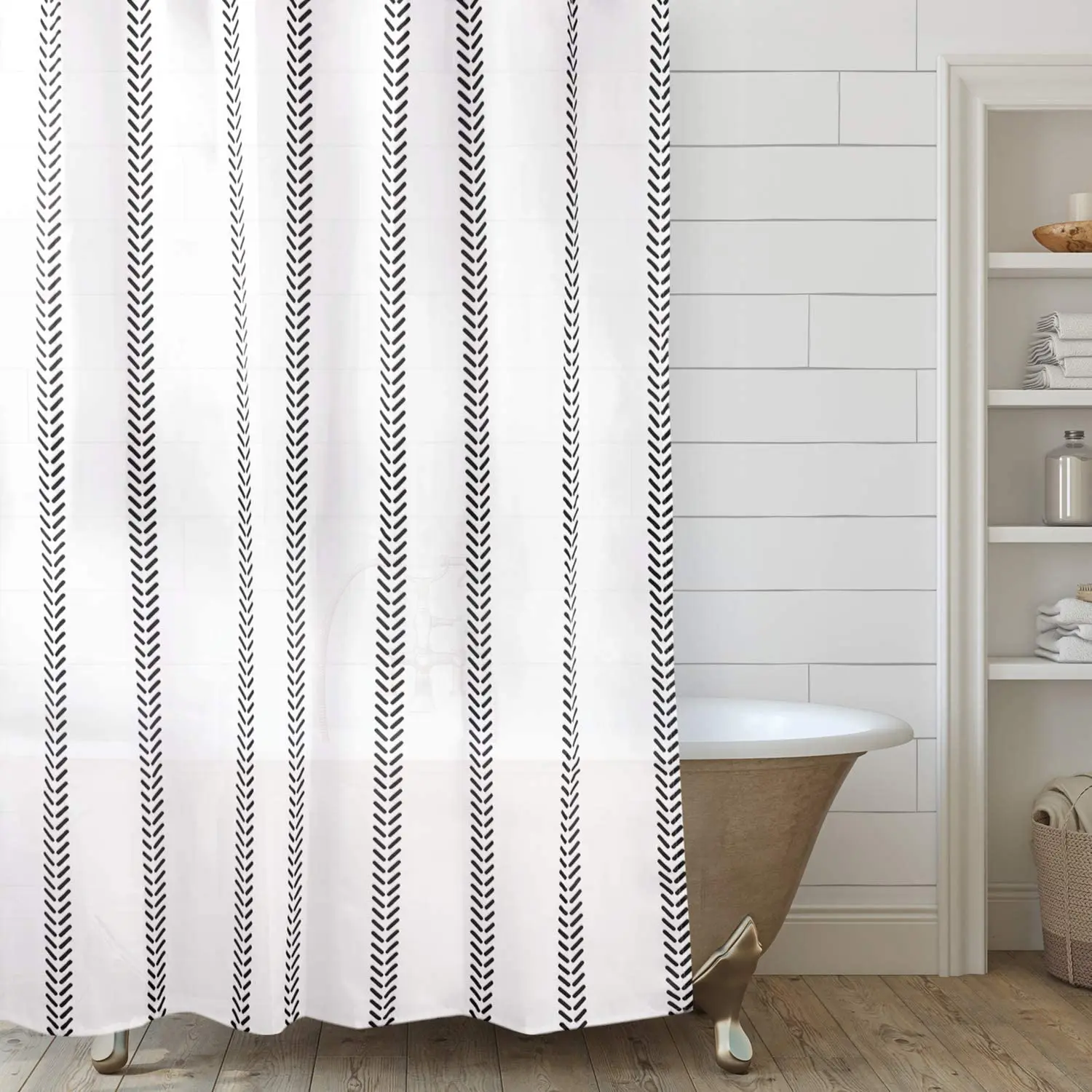 Amazon Hot Waterproof Polyester Boho Geometric Design Bath Shower Curtain, Wholesale Printed Plain Bathroom Curtains/