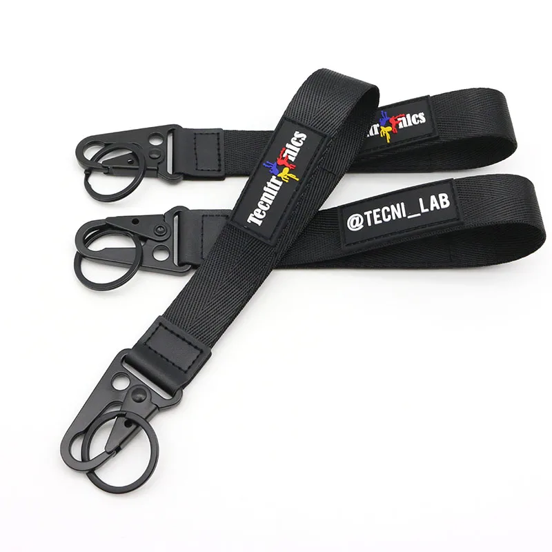 High Quality Custom Logo PVC Rubber Label Patch Nylon Wrist Lanyards with Eagle Beak Carabiner