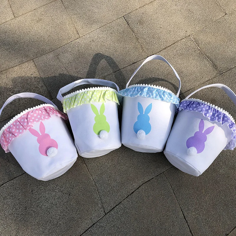 2022 Personalized Easter Basket Bunny Ear Eggs Tote Bag Candy Gift Bag Canvas Rabbit Easter Bucket for Kid Easter Decorations