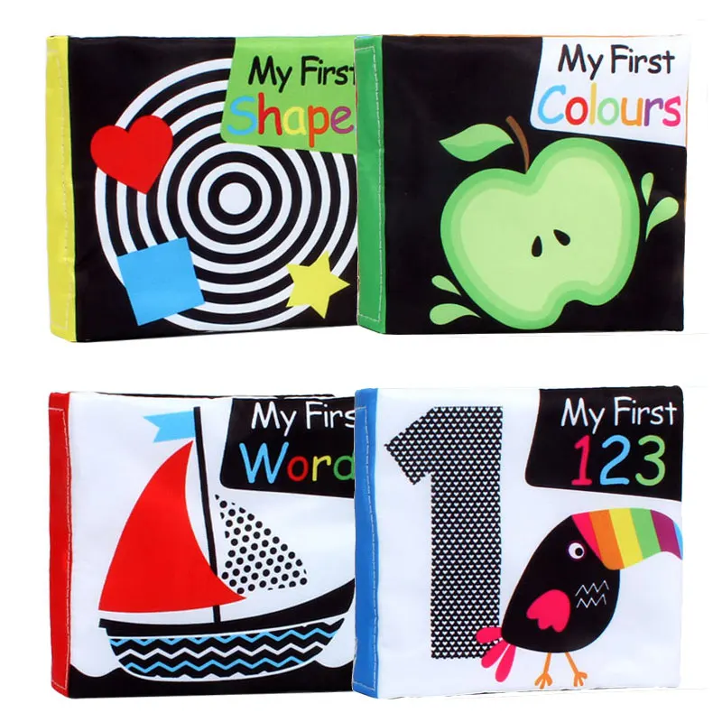 
4 Pcs Black White color educational cloth book baby soft fabric toy 