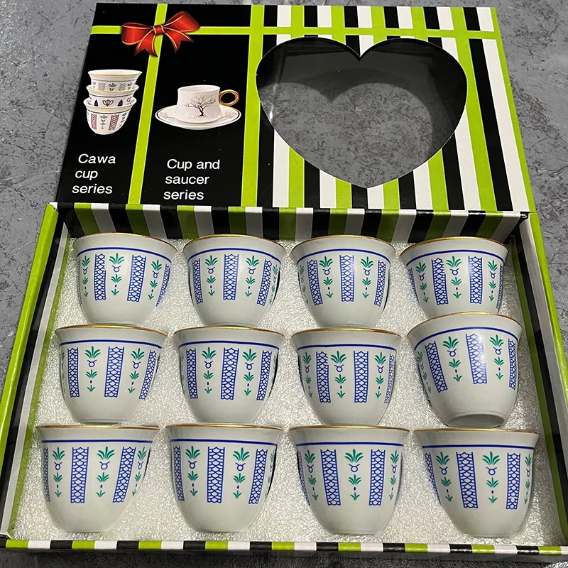 Arabic Mid East Classic Ceramic Cawa Cups Set Custom Tableware 12pcs Cawa Cups With Gift Box
