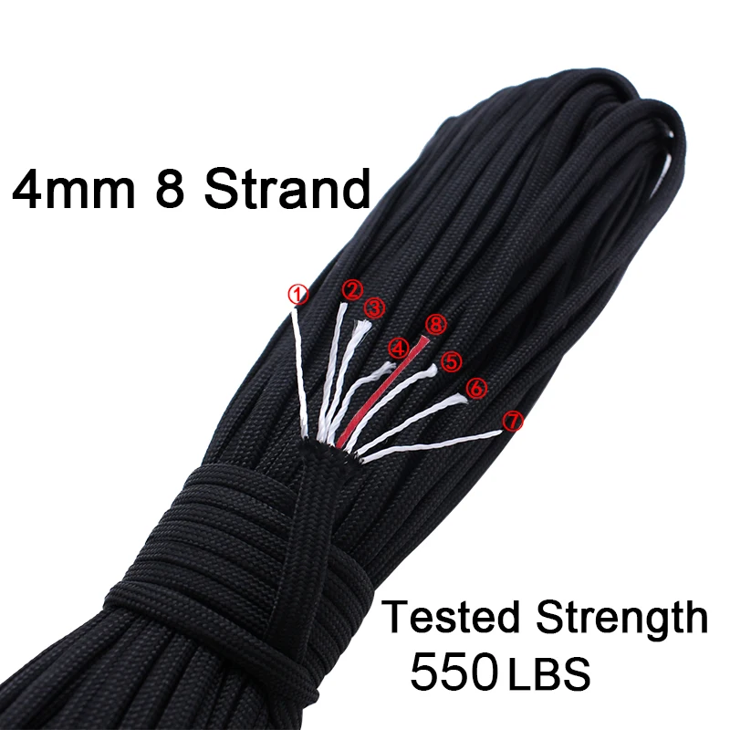 100ft Bushcraft 550 Parachute Rope Survival Red Tinder Fire Cord Paracord