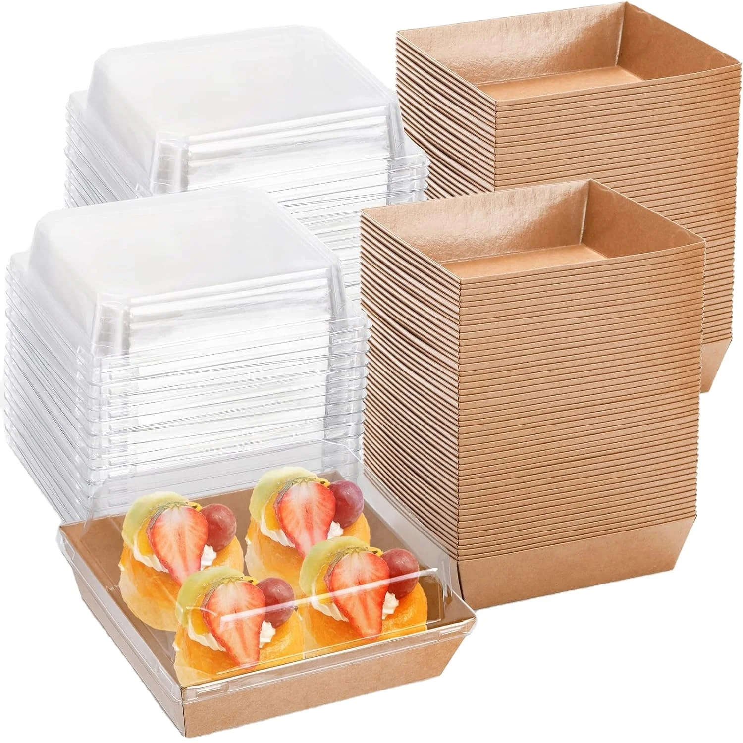 Disposable Swiss Roll Cake Sandwich Bread Hot Dog Square Rectangle To Go Kraft Paper Boxes with Clear Lids