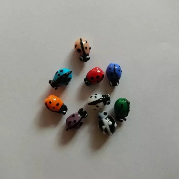 Wholesale 9*11mm multicolored ladybug lampwork glass beads for jewelry making findings