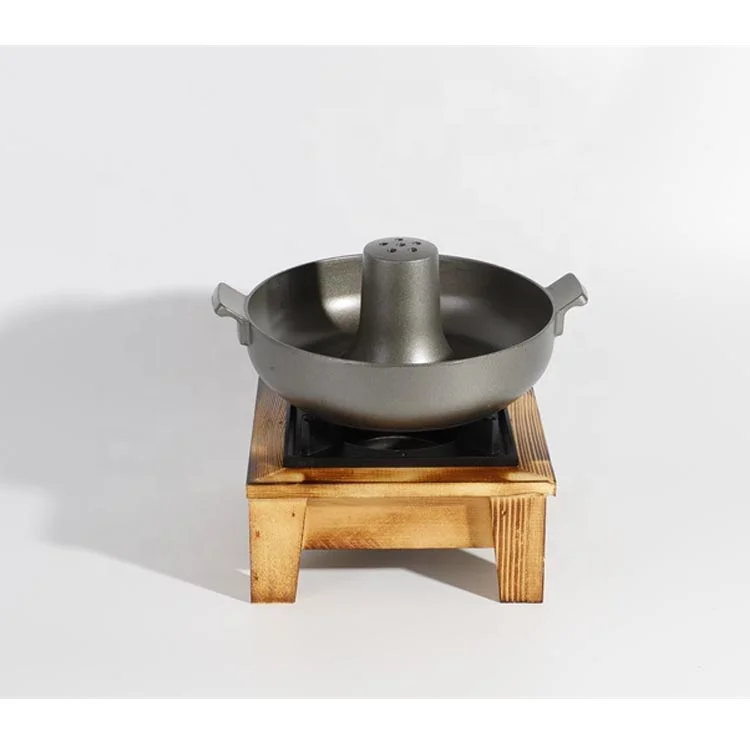 Korean Portable Mini Hibachi BBQ Grill Hot Pot Alcohol stove Berbecue Grill with Wooden Base