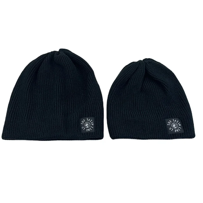 Solid Color Custom woven label Logo Rib Winter Knitted Hats Outdoor Warm winter hat Customize Beanies for Women And Men