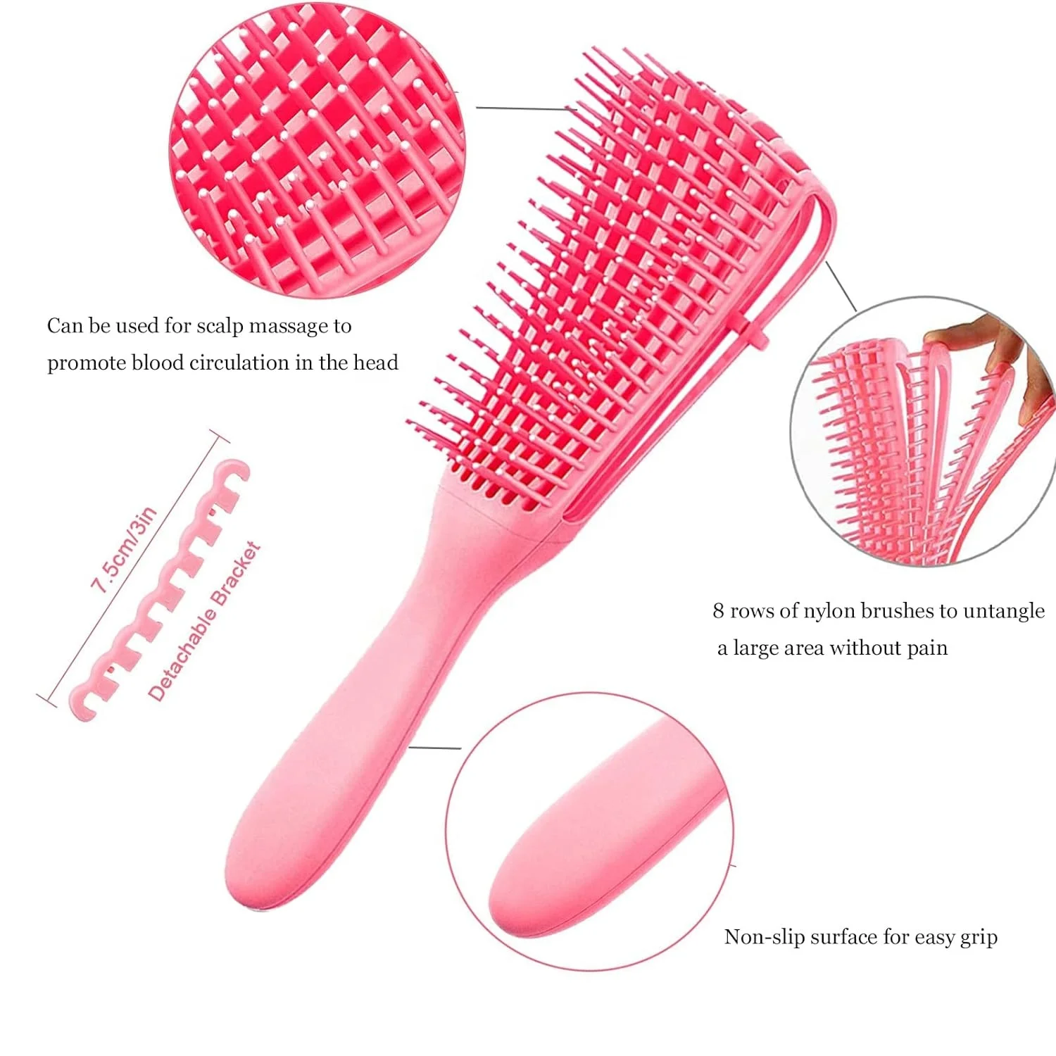 Barber 6Pcs Detangling Hair Brush Shower Set Edge Control Hair Comb Custom Logo Curly Scalp Massager Shampoo Brush For Women