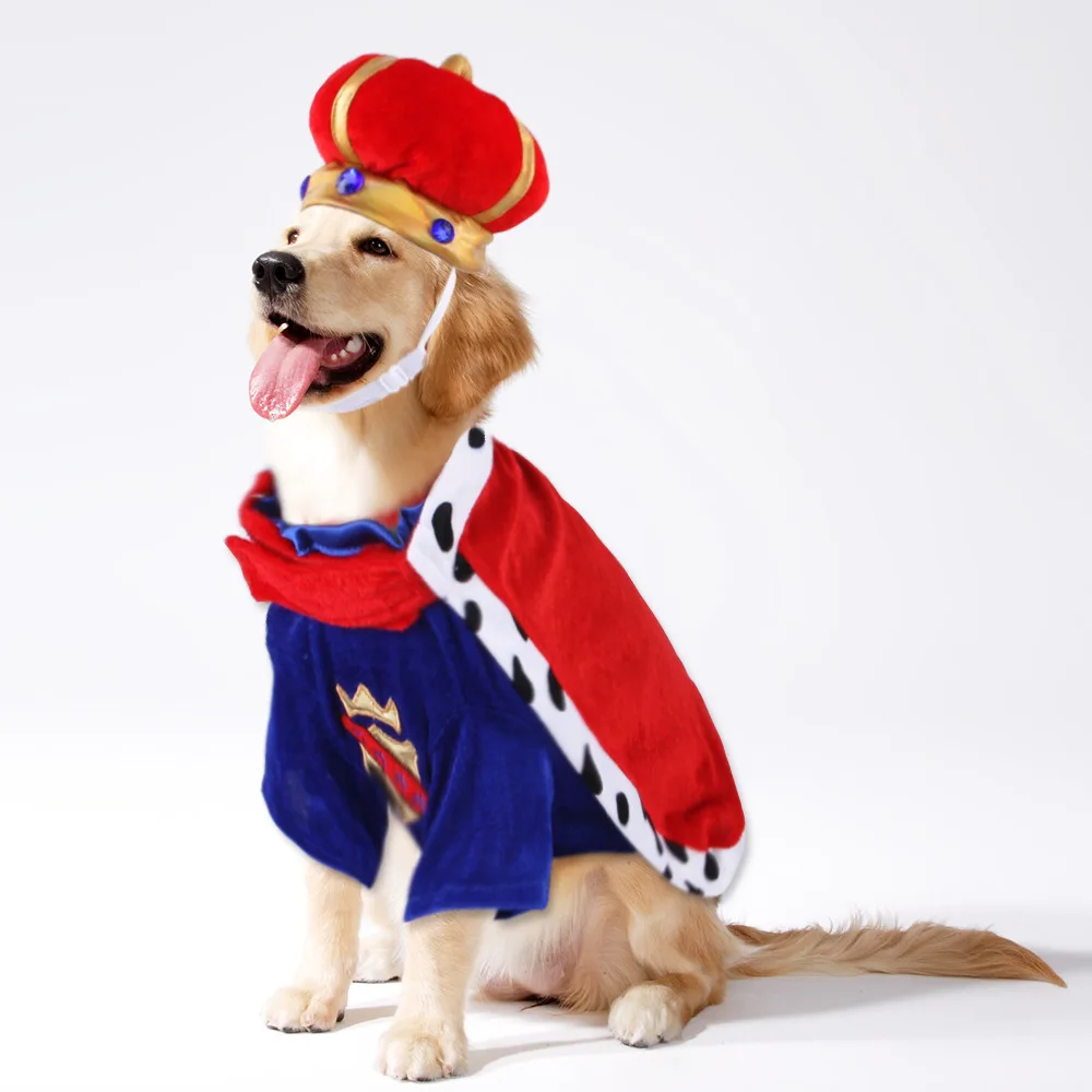 Christmas  3 Pcs Dog King Cloak Costume with Crown Cap Pet Suit Prince Autumn Winter Apparel  Cat Hoodies with Hat Clothes